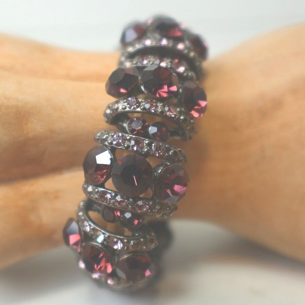 Purple Rhinestone Bracelet Victorian Gothic Whimsical Elastic Stretch Jewelry